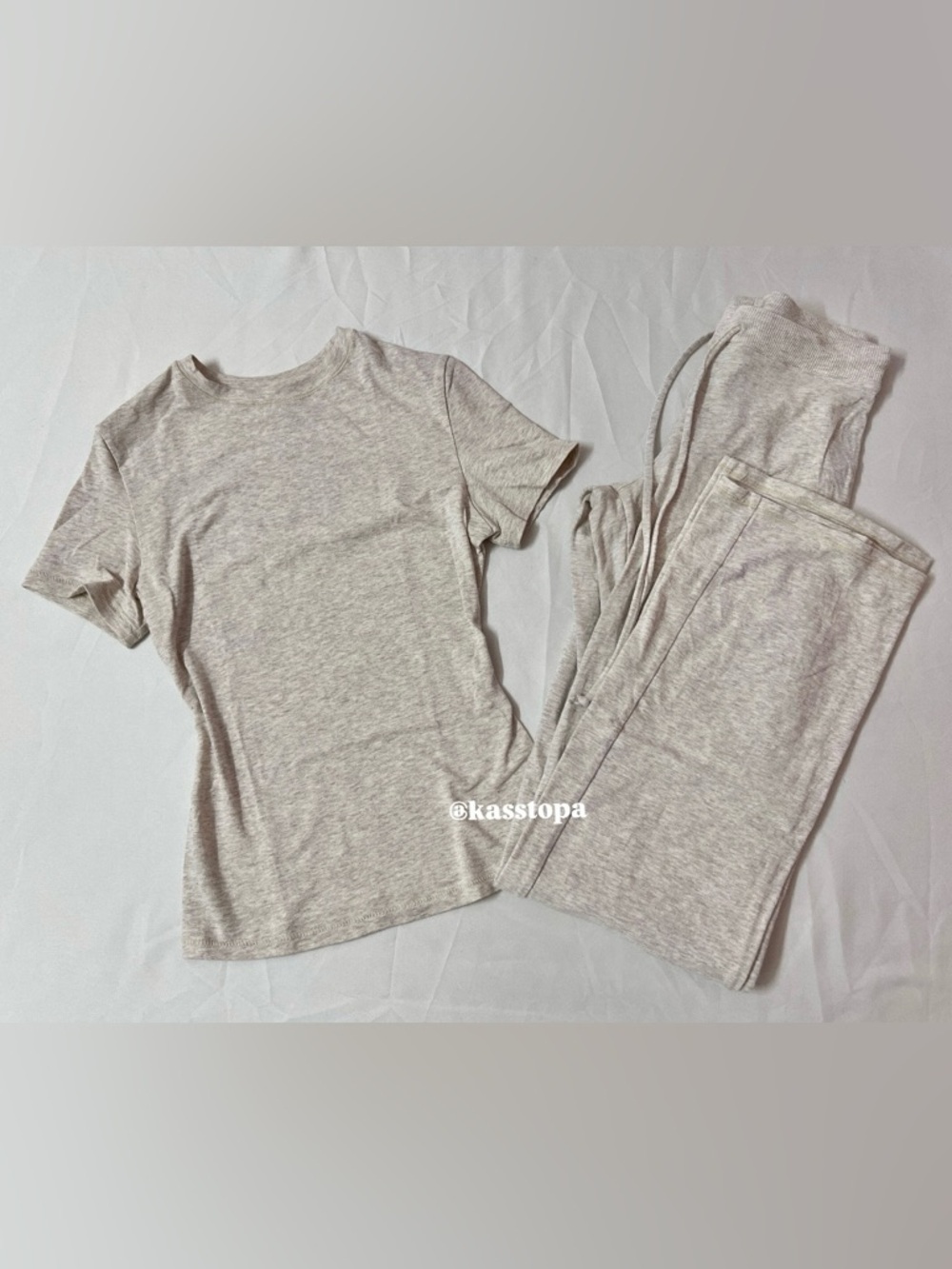 SKIMS Cotton Jersey T-shirt + Straight Leg Pants Pant Sweatpants Set Oatmeal